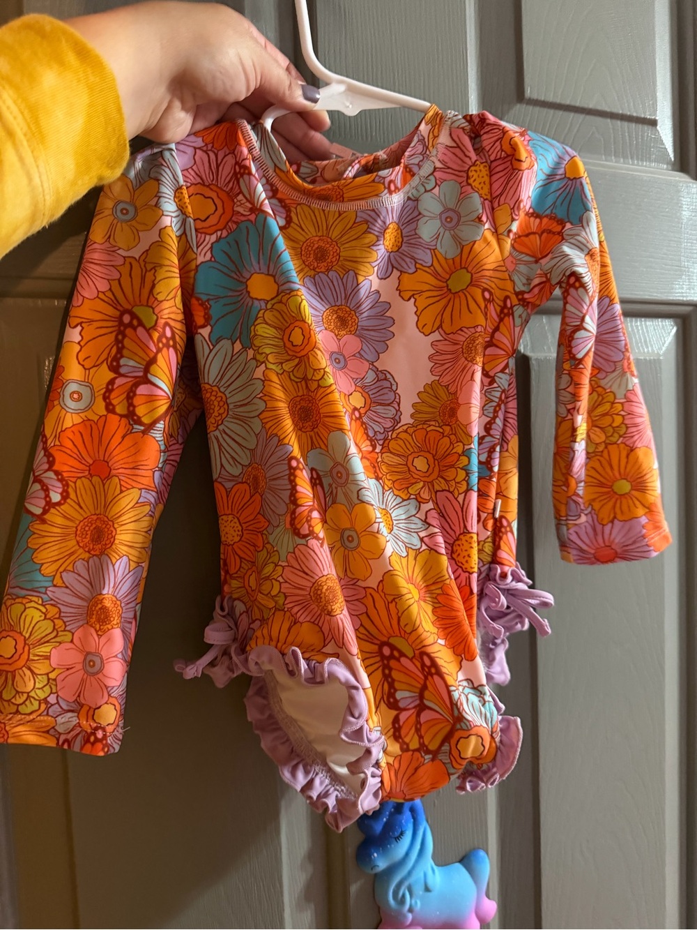 Posh Peanut Long-Sleeve Floral One-Piece Swimsuit - Orange, Pink, Yellow, Blue